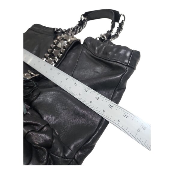 Betsey Johnson Whips & Studs 100% Lambskin Hobo Matte black Shoulder Bag Punk - Picture 5 of 12